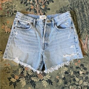 Agolde Distressed Light Blue Jean Shorts